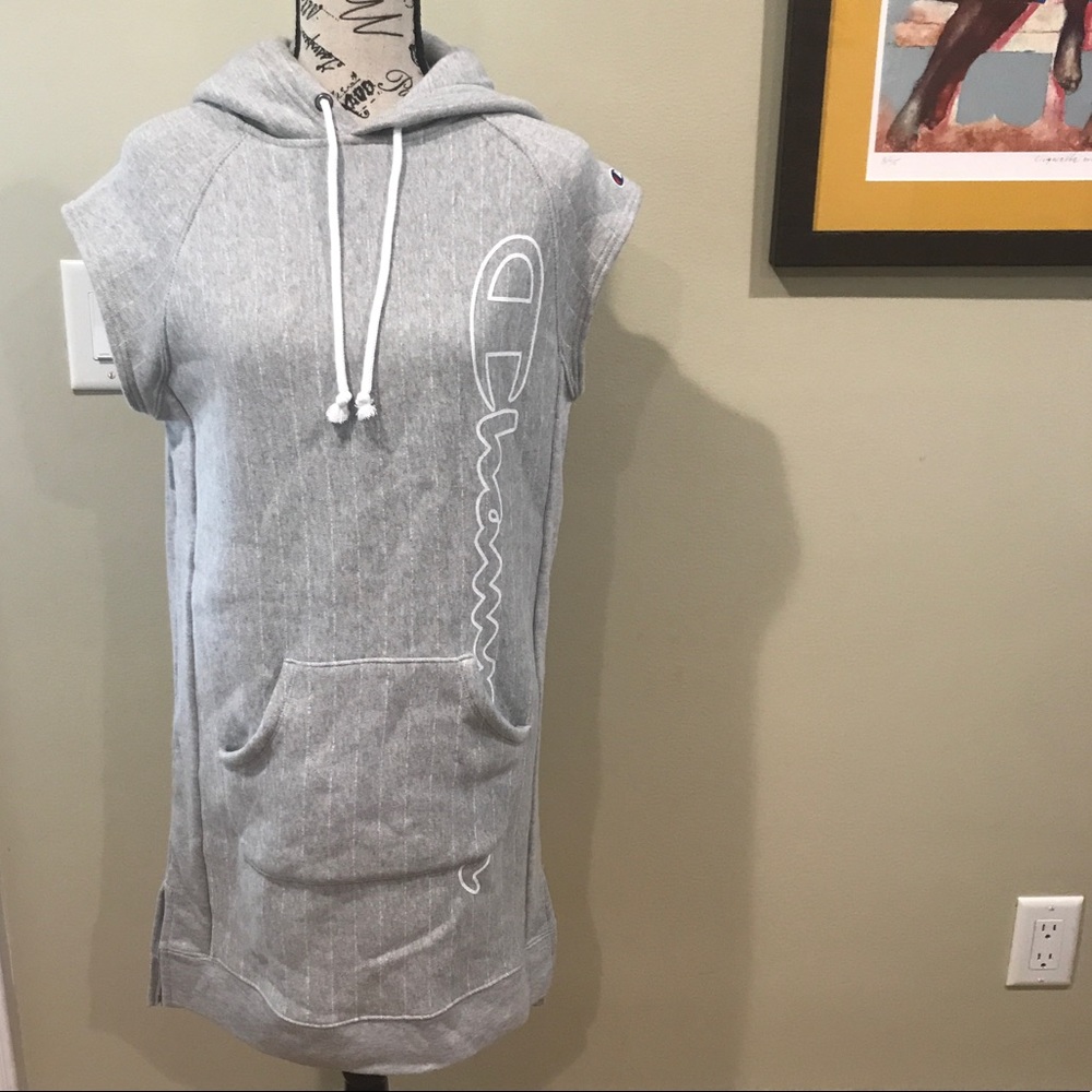Grey and white sleeveless champion sweater dress